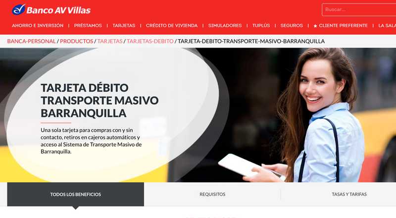 Tarjeta de débito Transporte Masivo de Barranquilla Banco AV Villas