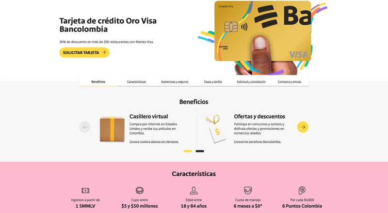Tarjeta de crédito Oro Visa Bancolombia