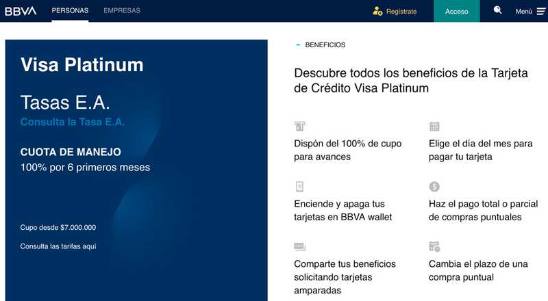 Tarjeta de crédito Visa Platinum BBVA