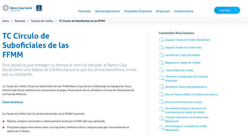 Tarjeta de crédito Círculo de Suboficiales de las FFMM Banco Caja Social