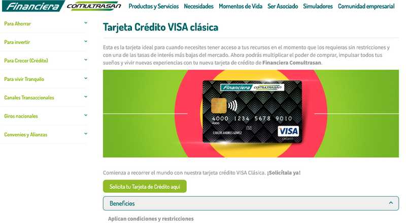 Tarjeta de crédito Visa Clásica Financiera Comultrasan