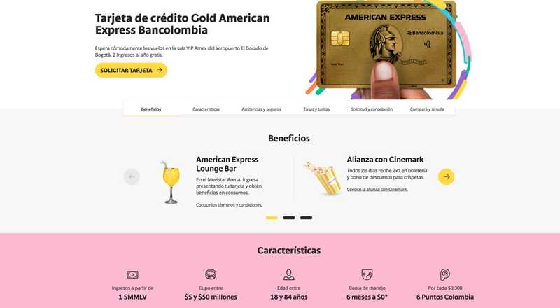 Tarjeta de crédito Gold American Express Bancolombia