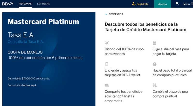 Tarjeta de crédito Mastercard Platinum BBVA