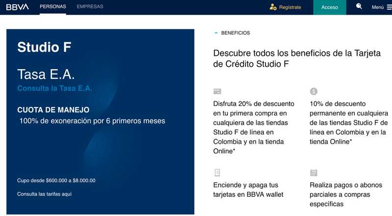 Tarjeta de crédito Visa Studio F BBVA