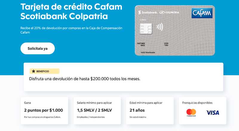 Tarjeta de crédito Cafam Scotiabank Colpatria