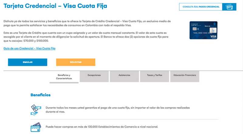 Tarjeta de crédito Visa Cuota Fija Banco de Occidente