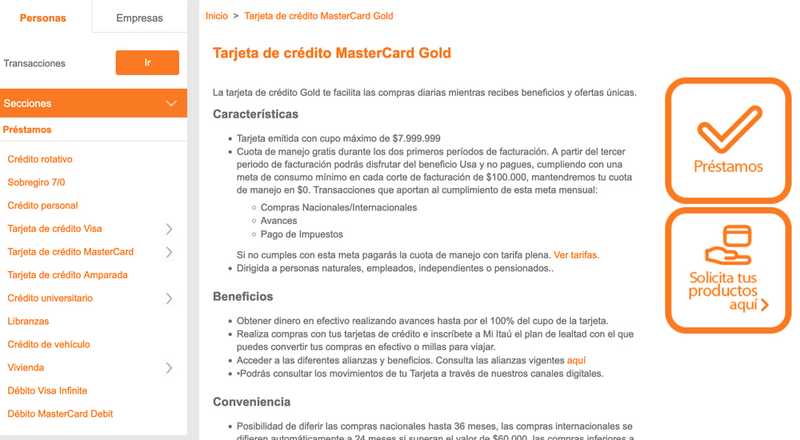 Tarjeta de crédito MasterCard Gold Itaú