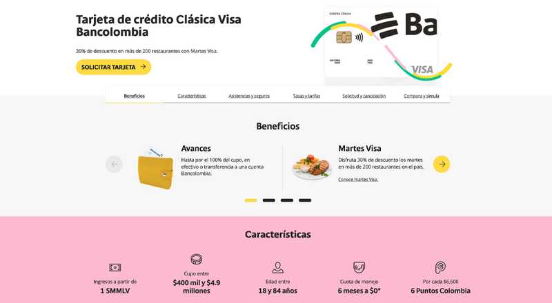 Tarjeta de crédito Clásica Visa Bancolombia