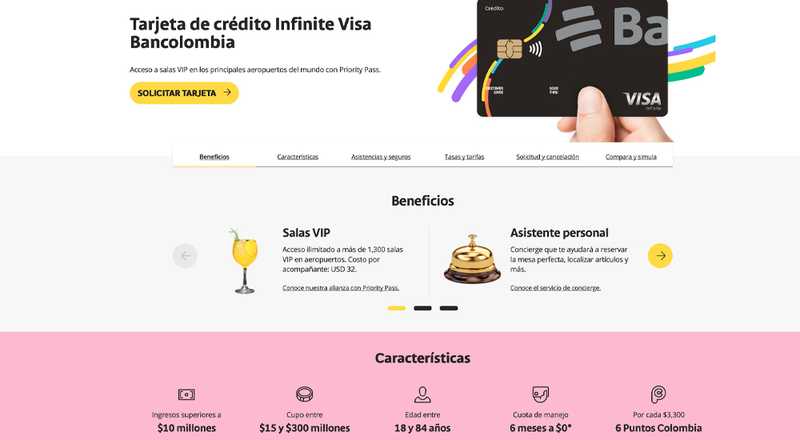 Tarjeta de crédito Infinite Visa Bancolombia
