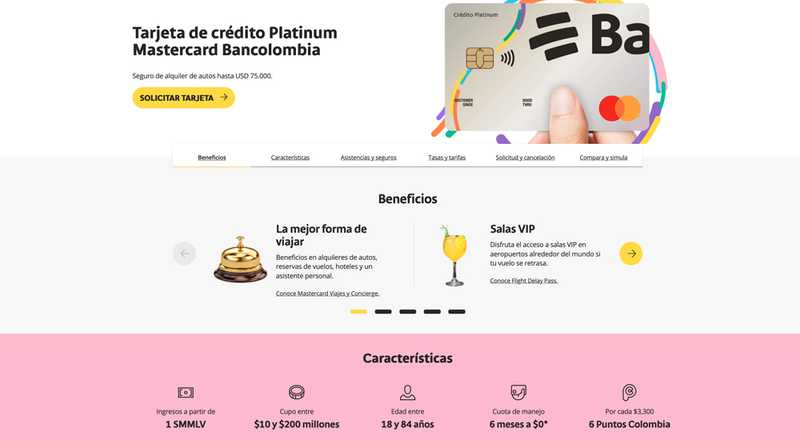 Tarjeta de crédito Platinum Mastercard Bancolombia