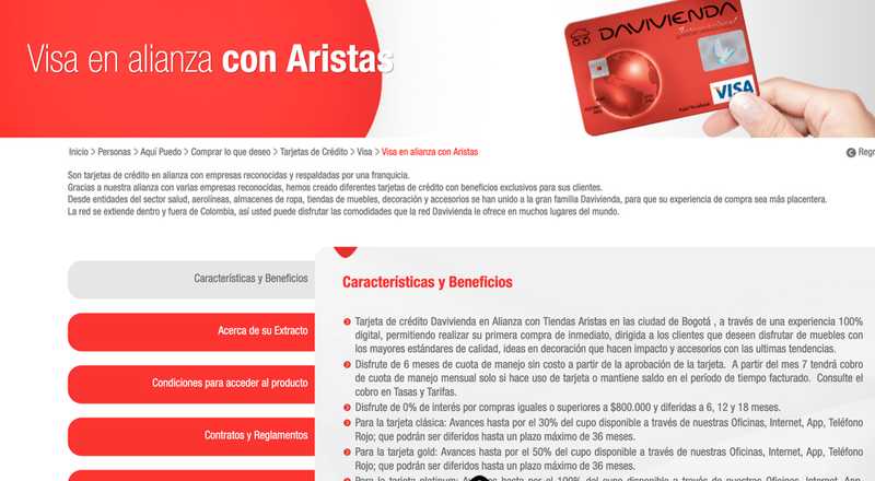 Tarjeta de crédito Aristas Visa Davivienda