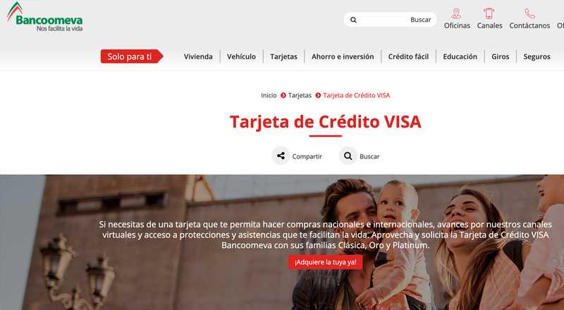 Tarjeta de crédito Visa Clásica Bancoomeva